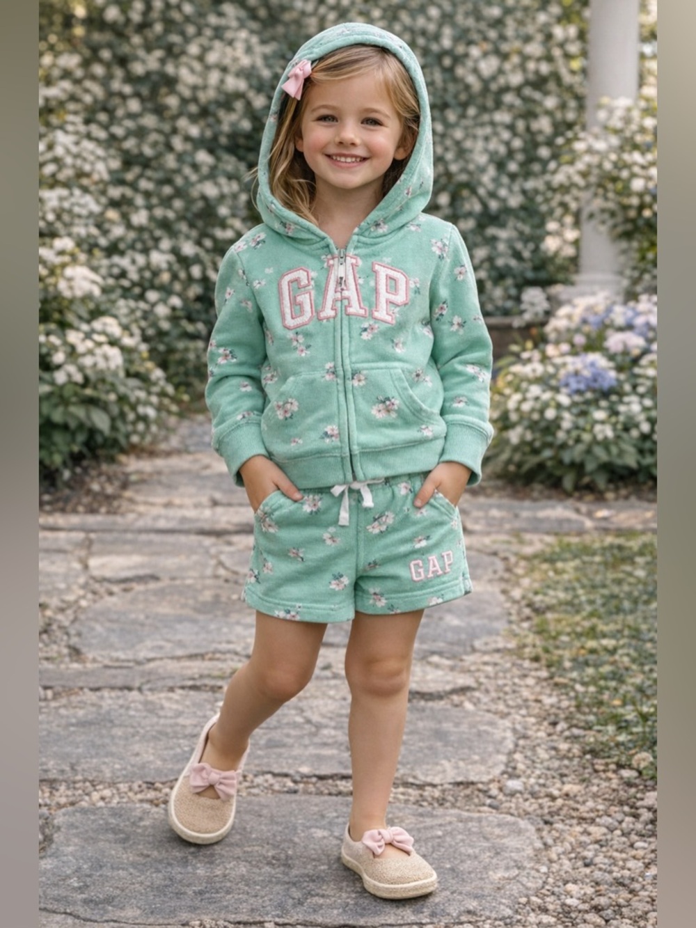💚 GAP Green & Pink Floral Matching Set (3-Piece) – Size 4